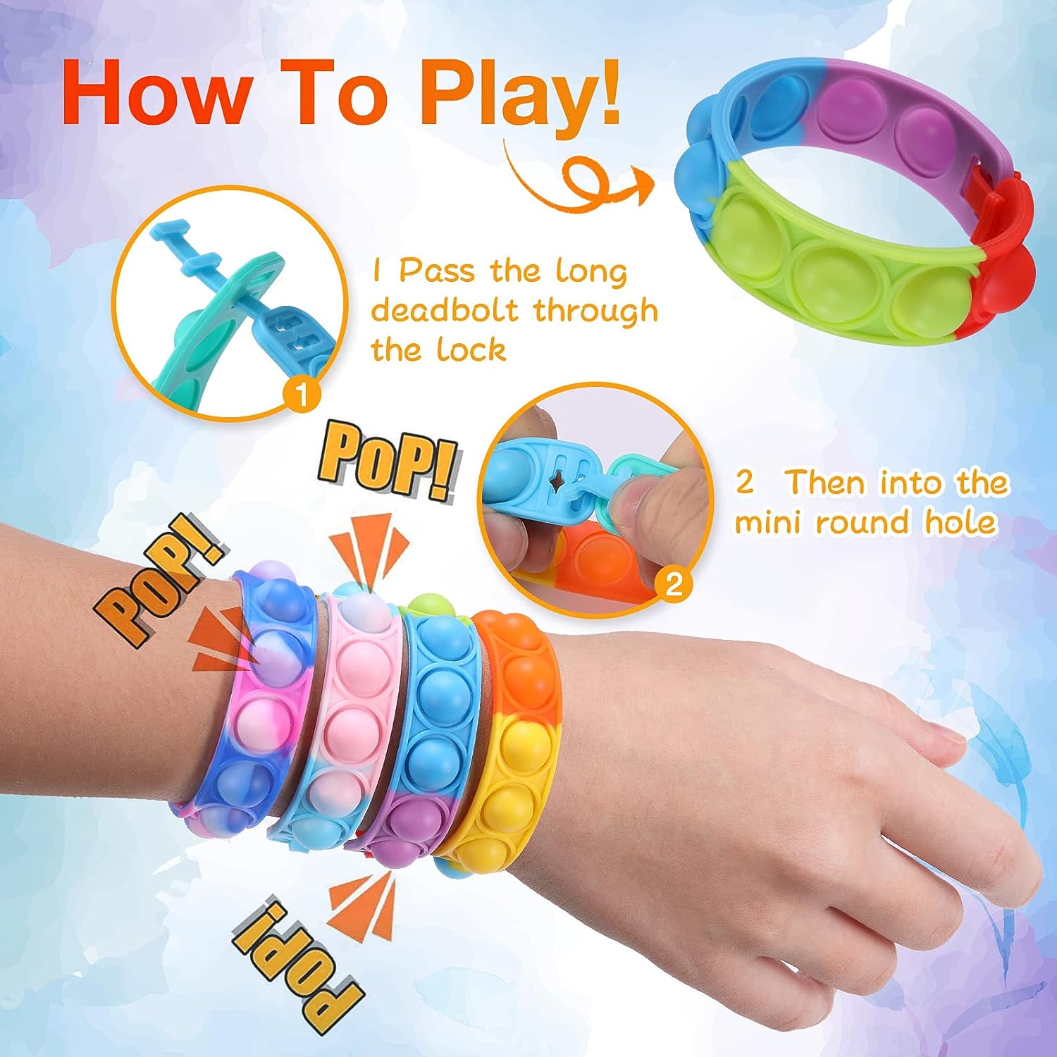 90 Pcs Kids Party Favors Pop Fidget Toys Bulk Its Fidget Bracelet It Birthday Party Favors for Kids Goodie Bags Stuffers Classroom Prizes Bubble Poppers Toddlers Toy for Students Girls Boys Cheap