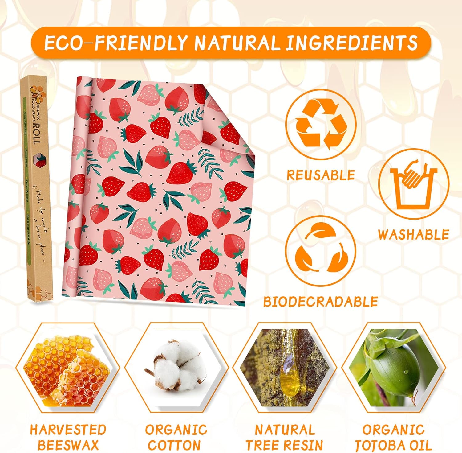 Beeswax Wrap Roll(13x39inch), Beeswax Wraps for Food Organic Beeswax Food Wraps Reusable Food Wrap Sustainable Beeswax Paper Beeswax Sandwich Wrap Beeswax Storage Beeswax Cloth Beeswax Food Wrappers