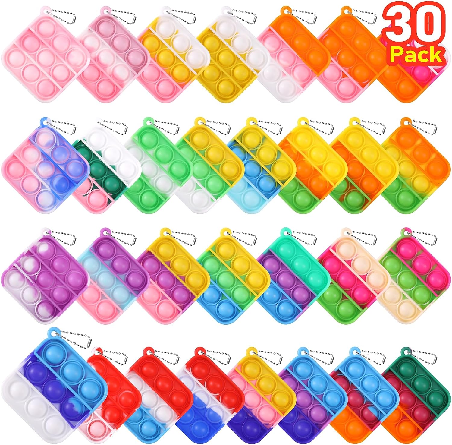 Kids Party Favors Fidget Toys Bulk 30 Pack Mini Pop Fidget Keychain Its Birthday Party Favors for Kids 4-8,8-12 Year Small Kid Classroom Prizes Fidgets It Bubbles Poppers Students Goodie Bag Stuffers