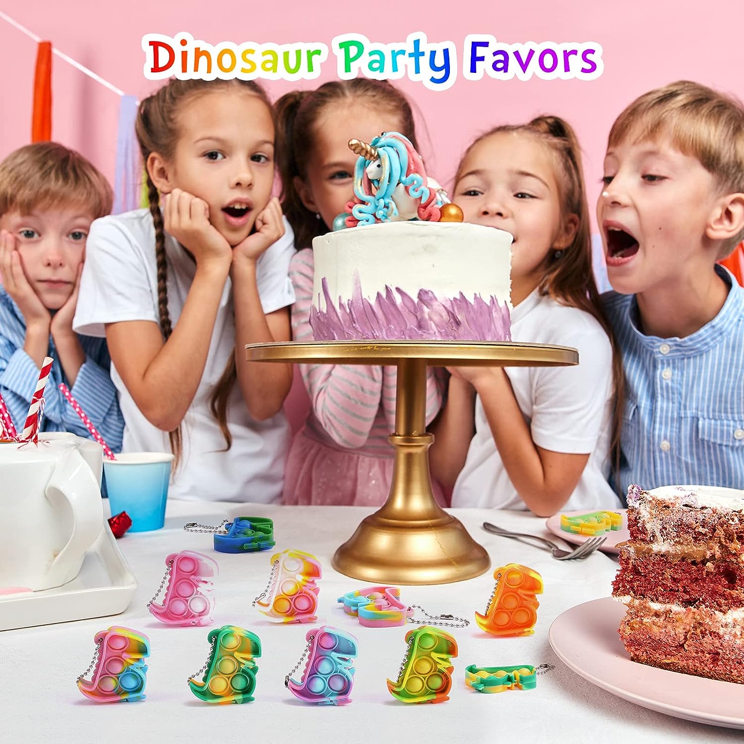 Dinosaur Party Favors 24 Pack Fidget Toys Bulk Dinosaur Keychains Dino Party Favors for Kids 4-8 Children Mini Push Pops Supplies It Toddler Small Birthday Decorations Pop Fidgets Its for Boys Girls