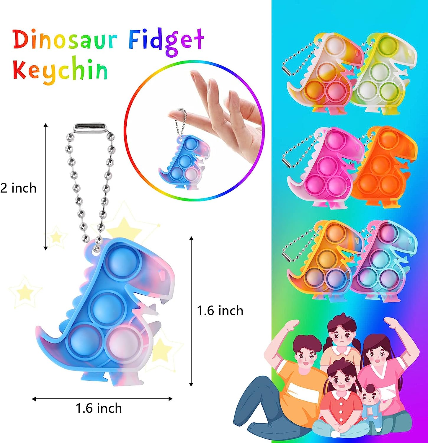 Dinosaur Party Favors 24 Pack Fidget Toys Bulk Dinosaur Keychains Dino Party Favors for Kids 4-8 Children Mini Push Pops Supplies It Toddler Small Birthday Decorations Pop Fidgets Its for Boys Girls