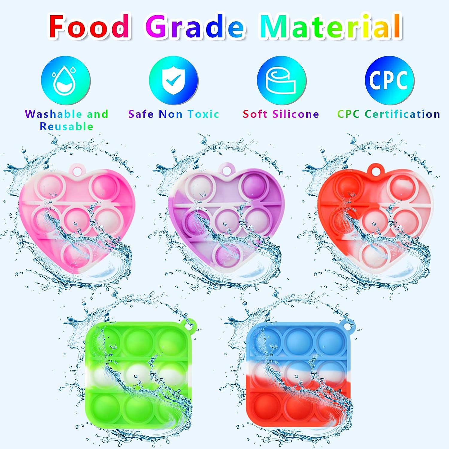 24 Pack Pop Heart Square Keychain It Heart Fidget Toy Kids Party Favors Classroom Prizes Its Push Pops Heart Keychains Bulk Mini Heart Pops Toys for Bos Girls Valentines Day Gifts for Kids Poppers