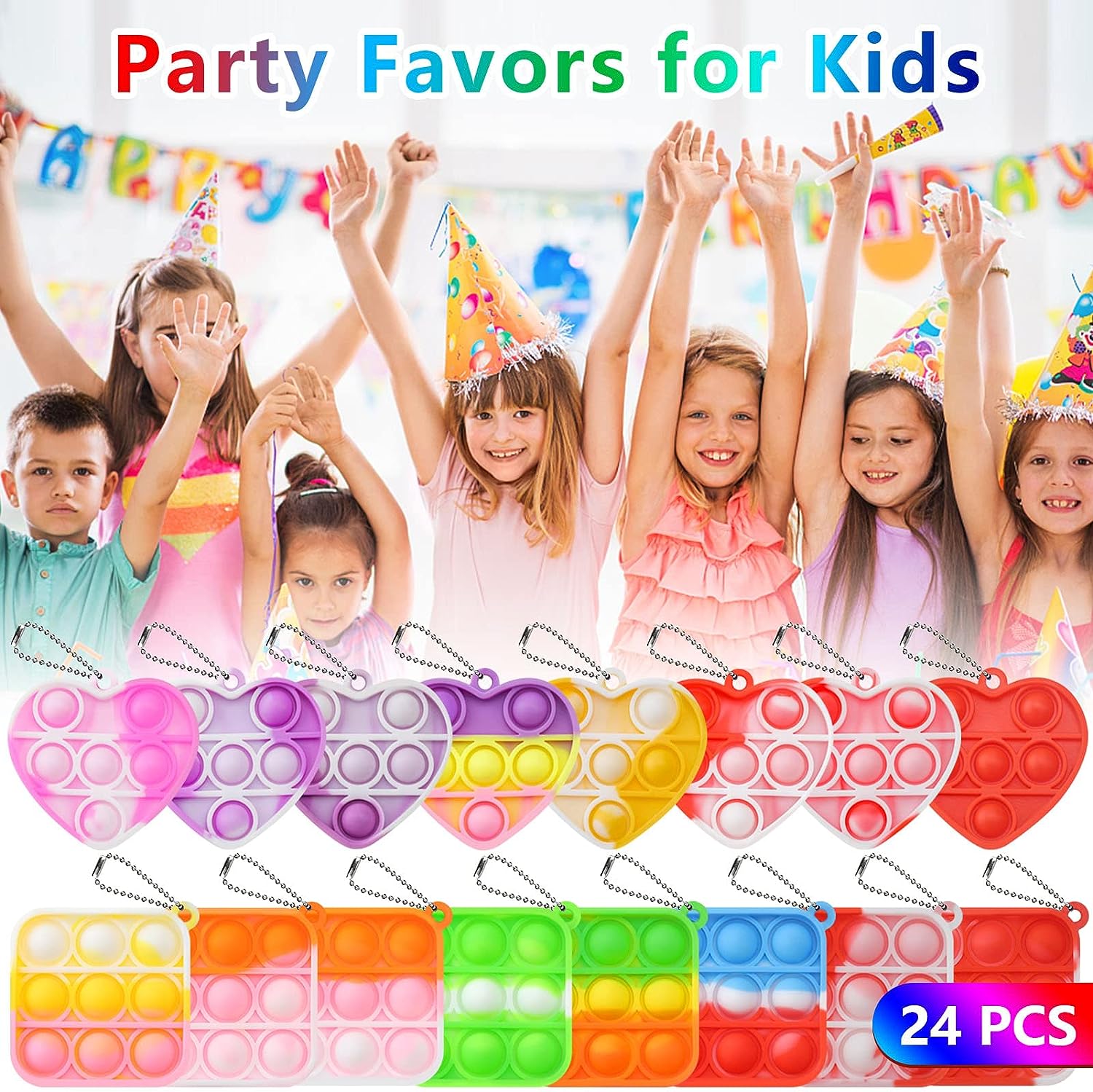 24 Pack Pop Heart Square Keychain It Heart Fidget Toy Kids Party Favors Classroom Prizes Its Push Pops Heart Keychains Bulk Mini Heart Pops Toys for Bos Girls Valentines Day Gifts for Kids Poppers