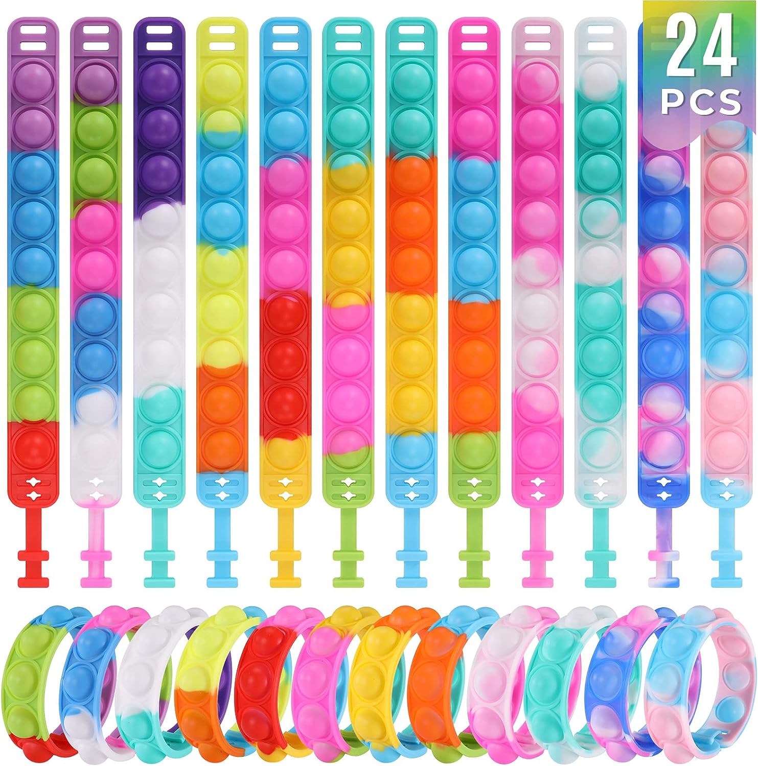 Kids Party Favors Pop Fidget Toys Bulk Its 24 Packs Fidget Bracelet It Birthday Party Favors for Kids Goodie Bags Stuffers Classroom Prizes Bubble Poppers Toddler Toy for Students Girls Boys Cheap