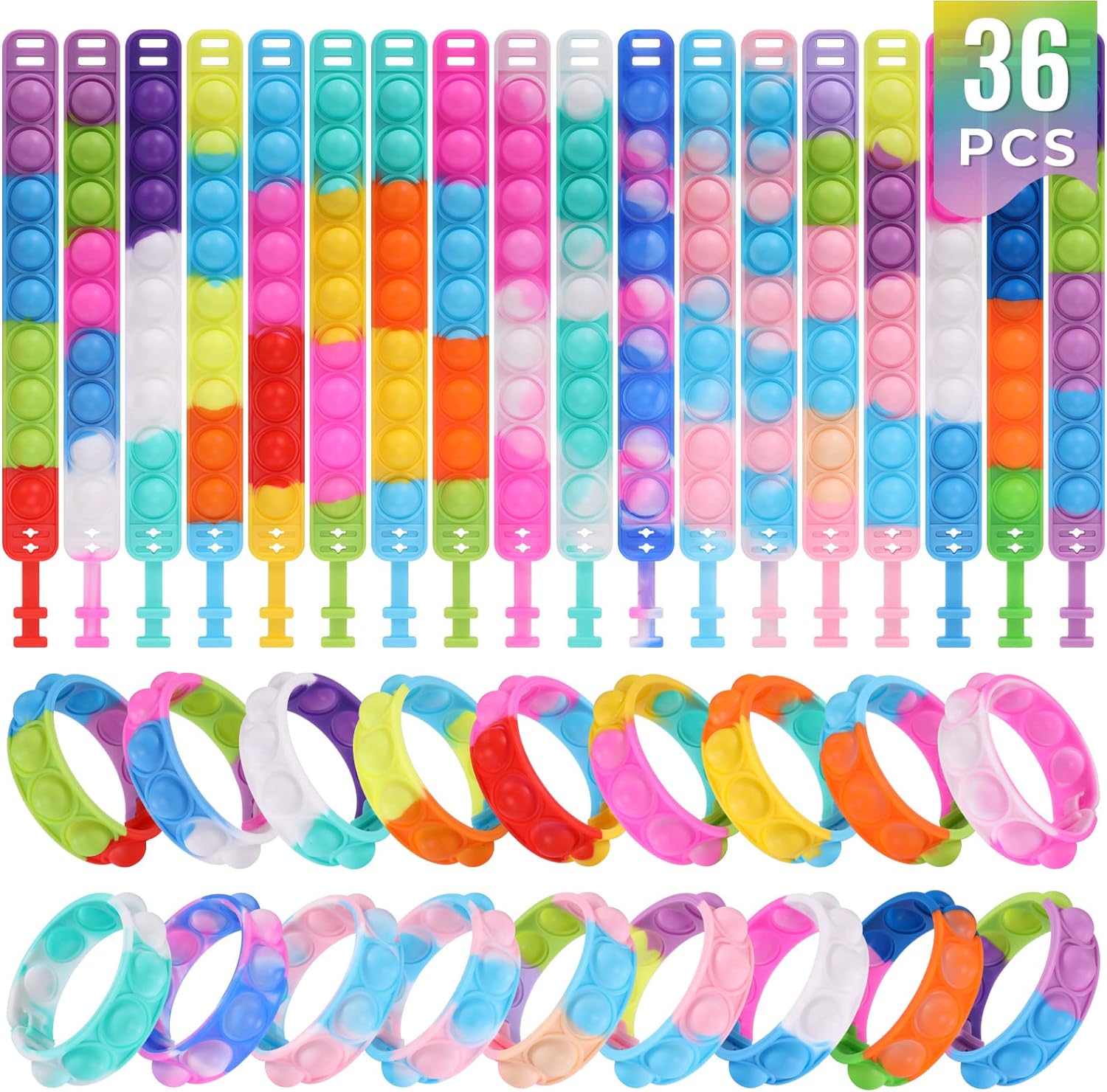 36 Pack Pop Fidget Toys Bulk Its Fidget Bracelet It Birthday Party Favors for Kids 4-8,8-12 Small Prize Box Toys for Kids Classroom Bubble Poppers Toddlers Toy for Students Girls Boys Cheap…