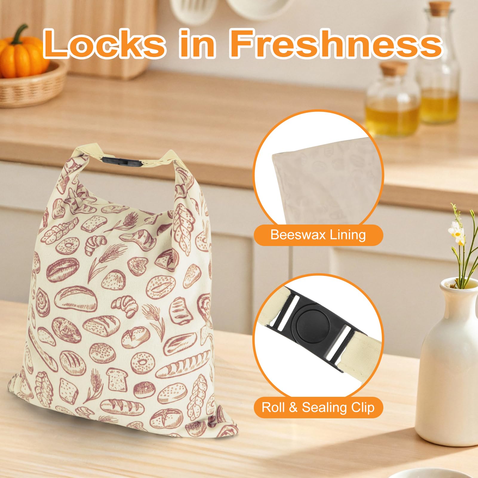 2 PACK Beeswax Sourdough Bread Bags for Homemade Bread, Reusable Cotton Beeswax Bread Bag Portable Waxed Storage All Natural Bees Wax Linen Bag Keep Fresh,13''×17'', 02