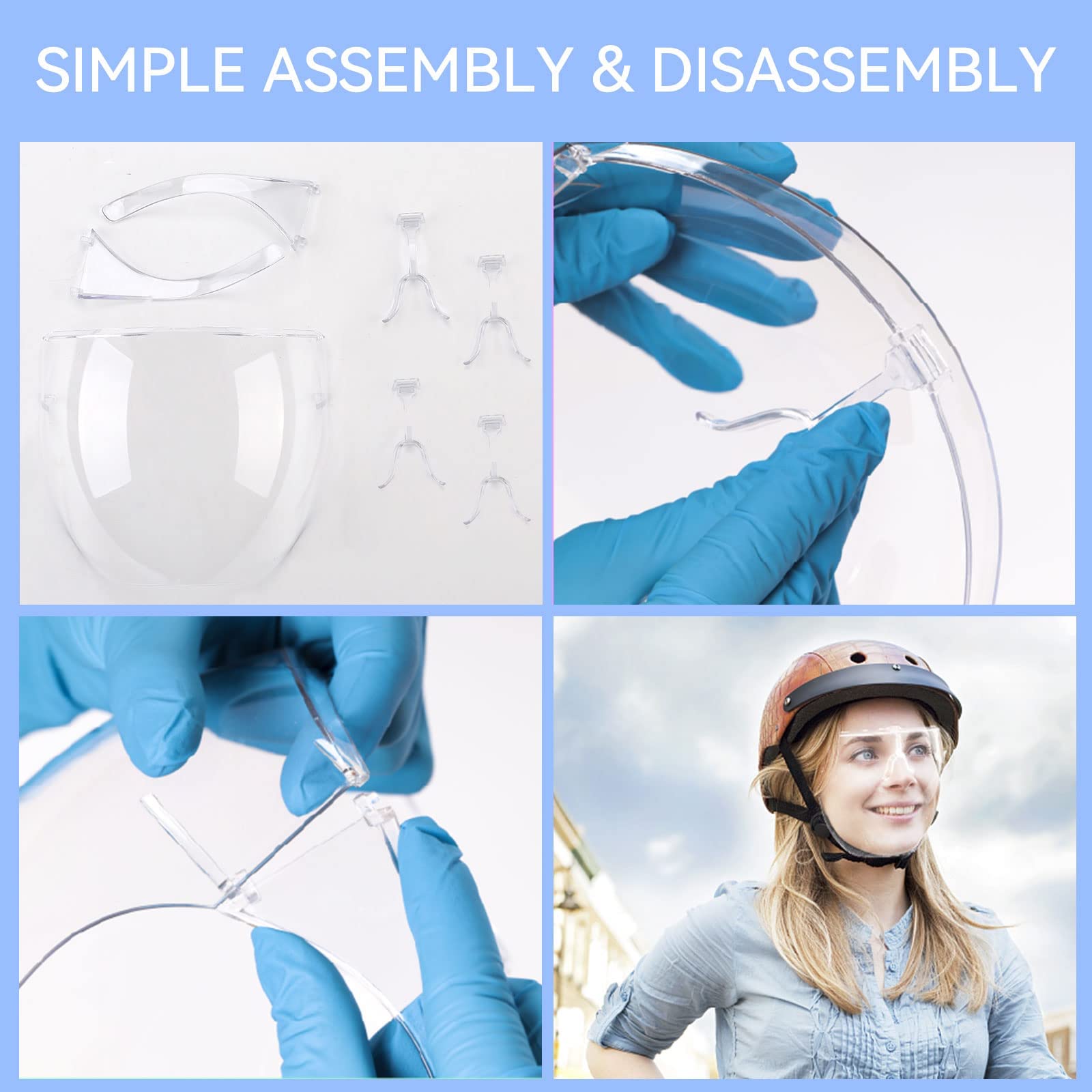 Face Shield with Glasses 4 Pack, Anti -Fog Clear Face Mask Full Face Protection Splash Guard Reusable Breathable See Through Goggles Plastic Working Face Shields Nail Art Tools for Nail Artists