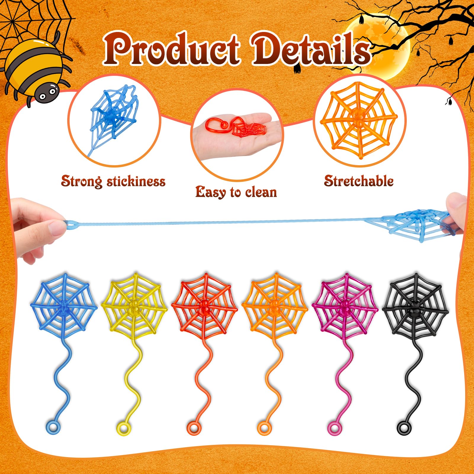 24 Pcs Sticky Spider Web Hands for Kids Bulk Birthday Party Favors Decorations,Spider Webs for Classroom Prizes, End of Year Student Gifts Pinata Fillers, Goodie Bag Stuffers for Kids Boys Girls