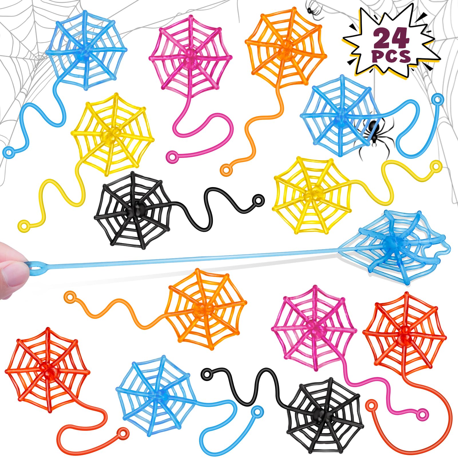 24 Pcs Sticky Spider Web Hands for Kids Bulk Birthday Party Favors Decorations,Spider Webs for Classroom Prizes, End of Year Student Gifts Pinata Fillers, Goodie Bag Stuffers for Kids Boys Girls