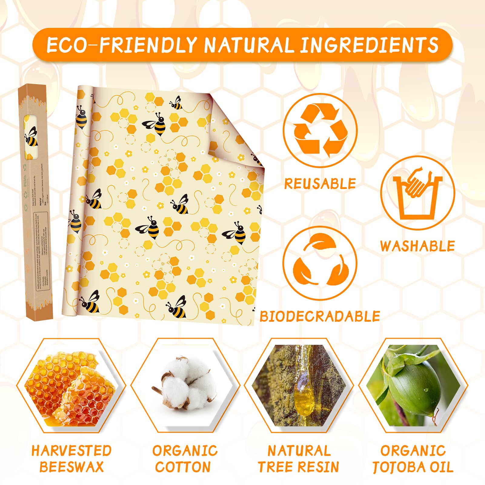 Beeswax Wraps for Food Roll(13x39inch), Organic Beeswax Wrap Beeswax Food Wraps Reusable Food Wrap Sustainable Beeswax Paper Beeswax Sandwich Wrap Beeswax Storage Beeswax Cloth Beeswax Food Wrappers