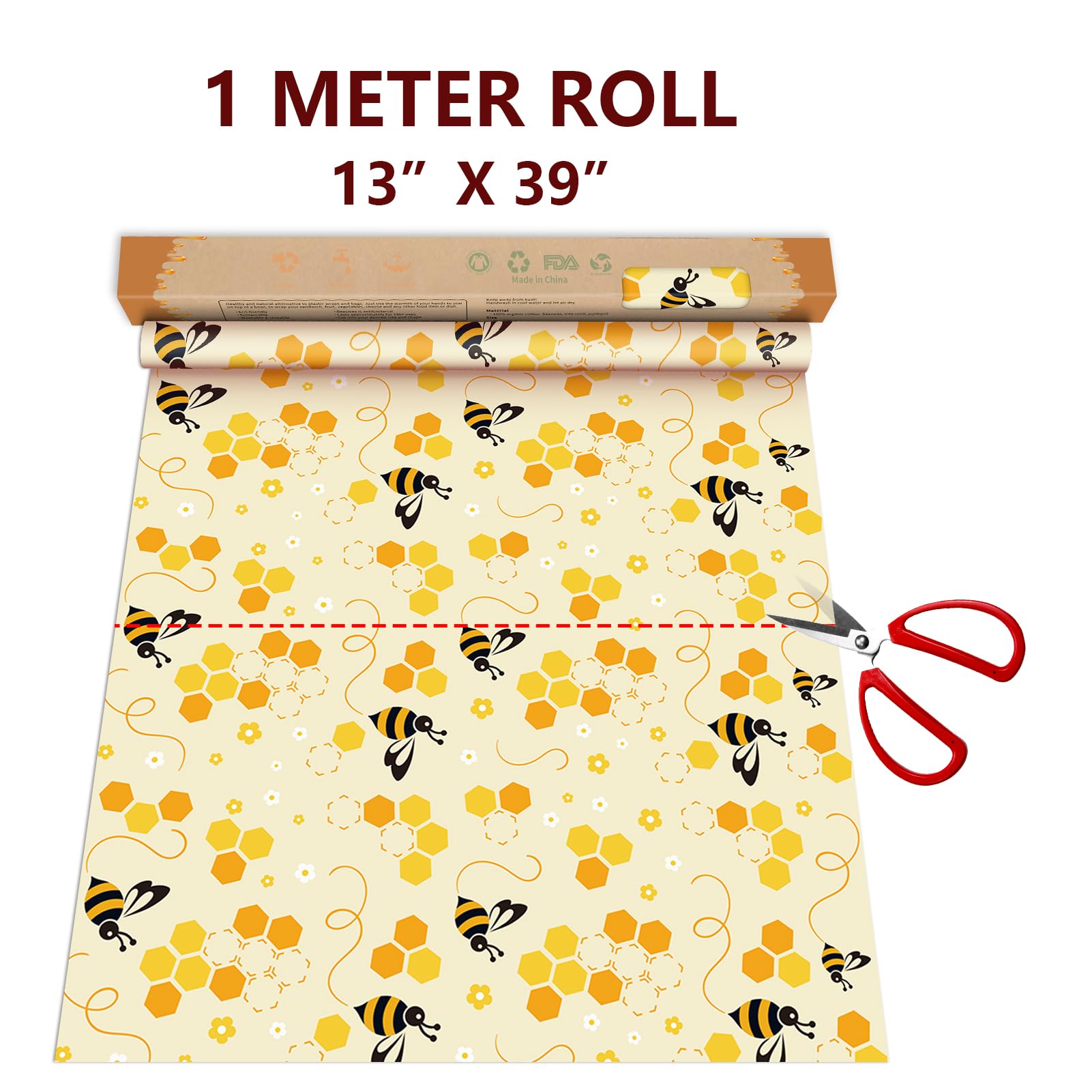 Beeswax Wraps for Food Roll(13x39inch), Organic Beeswax Wrap Beeswax Food Wraps Reusable Food Wrap Sustainable Beeswax Paper Beeswax Sandwich Wrap Beeswax Storage Beeswax Cloth Beeswax Food Wrappers