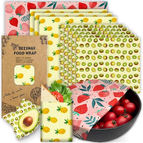 PICcircuit Beeswax Wrap - 9 Pack Eco-Friendly Beeswax Wraps For Food, Organic, Sustainable, Biodegradable, Zero Waste, Reusable Beeswax Food Wrap, 1L Strawberry, 3M Pineapple, 5S Kiwi Fruit Patterns