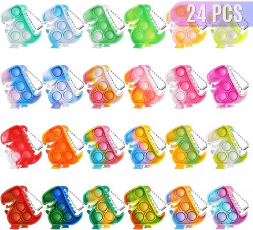 Dinosaur Party Favors 24 Pack Fidget Toys Bulk Dinosaur Keychains Dino Party Favors for Kids 4-8 Children Mini Push Pops Supplies It Toddler Small Birthday Decorations Pop Fidgets Its for Boys Girls